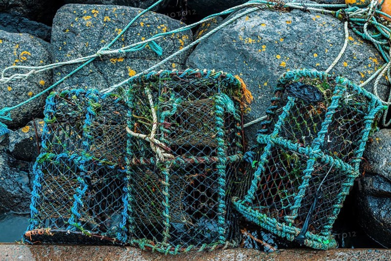 Highlands, Scotland, UK. Fishing nets at a bay