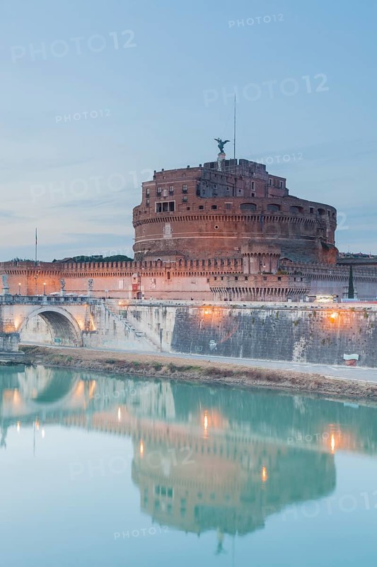 Rome, Lazio, Italy. Castel Sant Angelo seen from across the river