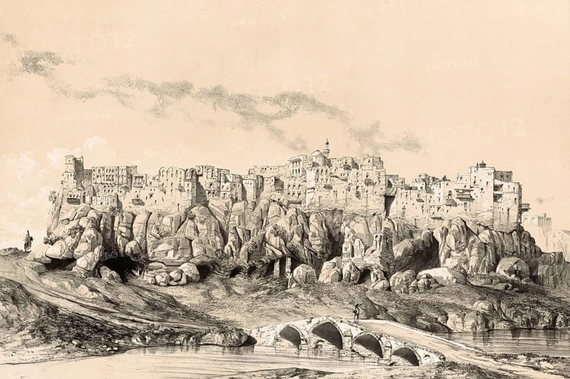 Yezd-i-Kast, ezdi-Khast, Yazd-e Khast a historically important site in the province of Fars in Iran, authentic, digitally restored reproduction from a 19th century model by Eugene Flandin (1809-1876), exact date of depiction unknown, Historical