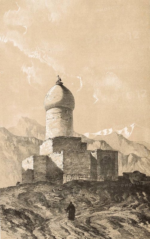 Tomb of Esther, Hadassah and Mordecai, also known as Mausoleum of Esther and Mordecai, in Hamadan, Iran, important Jewish pilgrimage site, authentic, digitally restored reproduction from a 19th century model by Eugene Flandin (1809-1876), exact date of depiction unknown, Historical