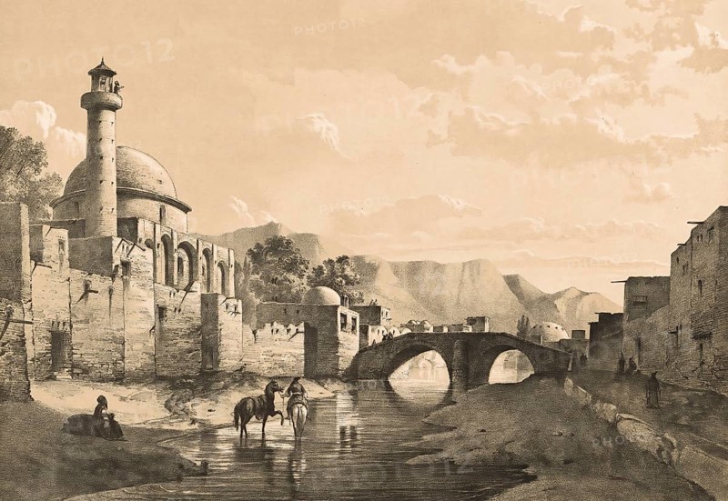 Tabriz, Tabriz, city in north-west Iran, capital of the province of East Azerbaijan, authentic, digitally restored reproduction from a 19th century model by Eugene Flandin (1809-1876), exact date of depiction unknown, Historical
