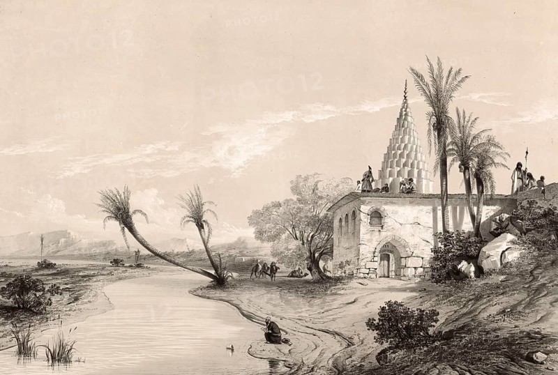 Tomb of Daniel, the traditional resting place of the biblical prophet Daniel. As the exact place of death is not mentioned in the Bible, several places claim this title today, with the site in the Iranian city of Susa, Shush, being the most historically accepted, Iran, authentic, digitally restored reproduction from a 19th century model by Eugene Flandin (1809-1876), exact date of depiction unknown, Historical