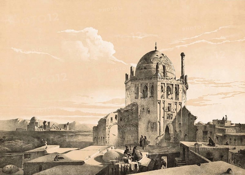 Chah-Khodah-Bendeh, Sultan Muhammad Chodabande, oil sheikh mausoleum, Soltaniyeh Cathedral, one of the most important monuments of Persian architecture and a UNESCO World Heritage Site since 2005, in Sultaniye, Iran, authentic, digitally restored reproduction of a 19th century model by Eugene Flandin (1809-1876), exact date of depiction unknown, Historic