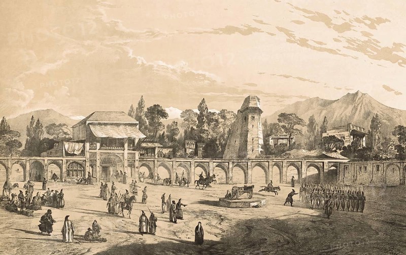 Meidan-i-Chah, Meidan-e Shah, Meidan i Sha, Royal Square, Tehran, Iran, authentic, digitally restored reproduction from a 19th century model by Eugene Flandin (1809-1876), exact date of depiction unknown, Historic