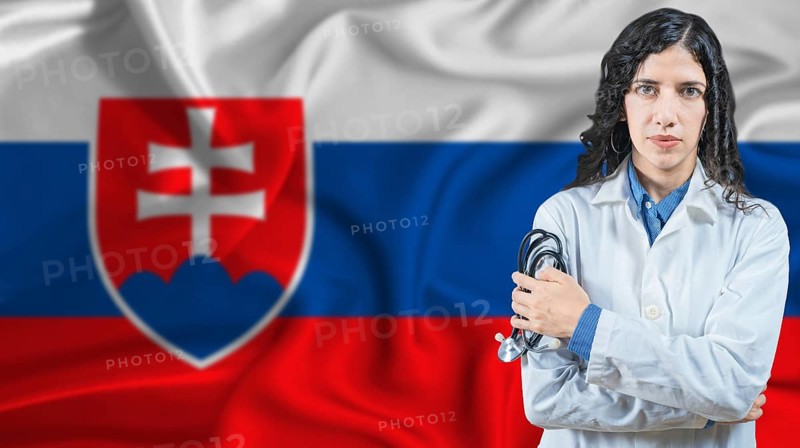 Slovak national health system, Medical professional on Slovakia flag background