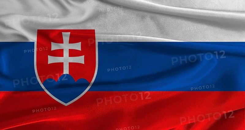 Flag of Slovakia with fabric textured background. Close up of National flag of Slovakia with realistic texture