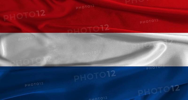 Flag of the Netherlands with fabric textured background. Close up of National flag of the Netherlands with realistic texture
