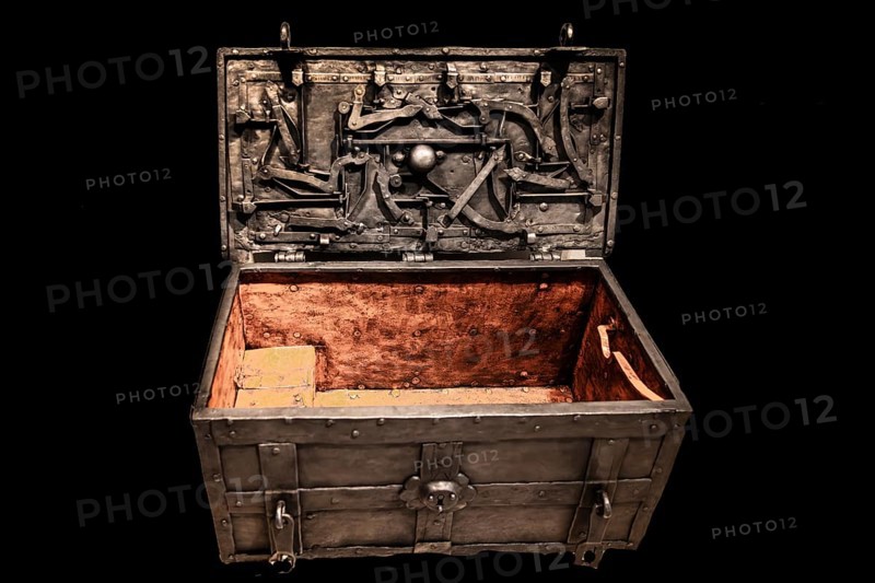 Wrought iron chest with a locking mechanism visible from the inside, Upper Silesia, 18th century, Piast Castle Museum, 16th century, Gliwice, Poland