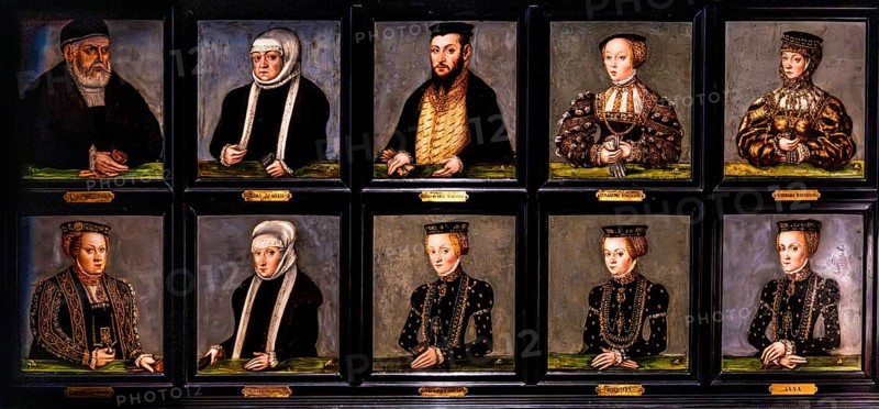 Portrait miniatures of the Jagiellon family, 1555, Sigismund I, Bona Sforza, Sigismund II August, Elizabeth, Barbara Radziwill, Catherine of Austria, Isabella Jagiellon, Katharina Jagiellon, Sophia Jagiellon, Czartoryski Museum, 1796, Krakow, Poland