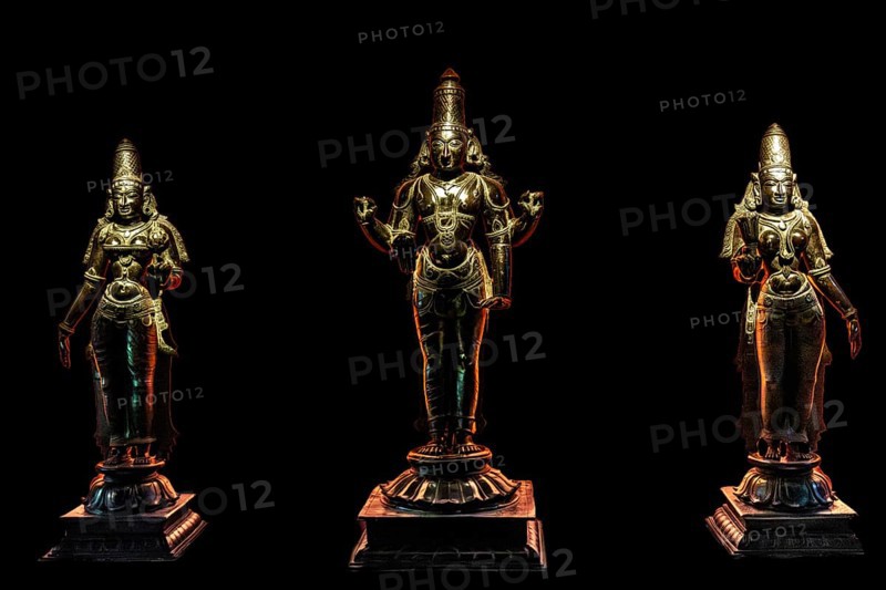 Bronze statues of Hindu god Vishnu flanked by his companions, Czartoryski Museum, 1796, oldest museum in Poland, Krakow, Poland