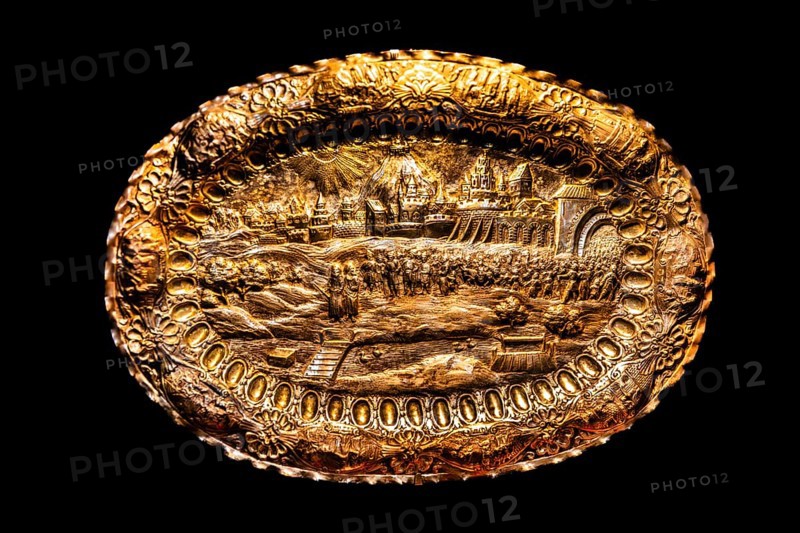 Silver tray with scene of the exodus from Egypt, 1806, Ancient Synagogue — Museum of Krakow's Jewish History, 15th century, Kazimierz Jewish Quarter, Krakow, Poland