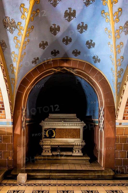 Tomb of Lucjan Siemienski, poet, writer, participant in the November Uprising, 1807—1877, crypt of the merits of Poland on Skalka Hill, 1880, in the basement of the Pauline Basilica, church on the rock, 14th century, Krakow, Poland