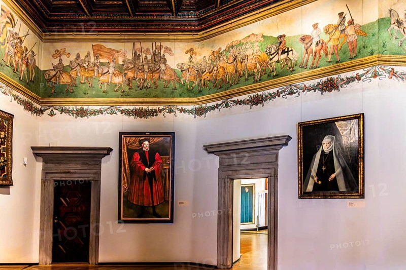 Museum room with ceiling fresco, Wawel Royal Castle, former residence and government seat of the kings of Poland, founded around 1000, Krakow, Poland