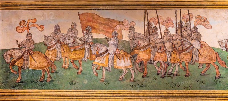 Ceiling fresco with knights, Wawel Royal Castle, former residence and seat of government of the kings of Poland, founded around 1000, Krakow, Poland