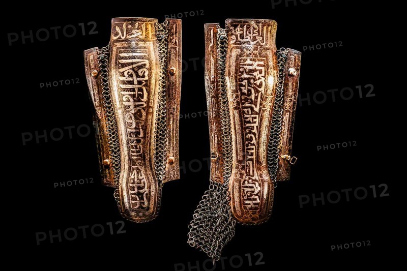 Pair of steel and silver greaves (buturluks), Turkey 16th century, Wawel Royal Castle, former residence and seat of government of the kings of Poland, founded around 1000, Krakow, Poland