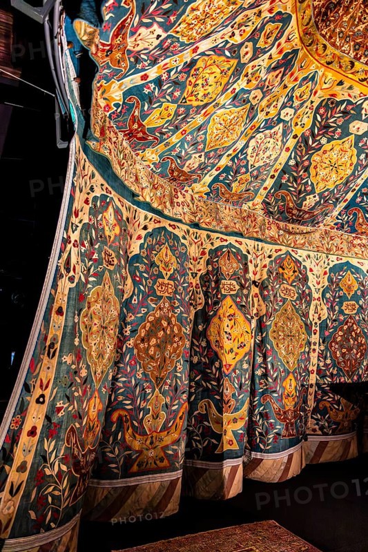 Ottoman grand tent, 17th century, artistic craftsmanship, captured during the Ottoman Siege of Vienna in 683, Wawel Royal Palace, former residence and seat of government of the kings of Poland, founded around 1000, Krakow, Poland