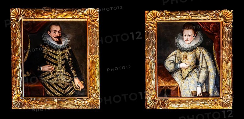 Portrait of King Sigismund III and Constanze of Austria, Queen of Poland, 1605-1610, Wawel Royal Castle, former residence and seat of government of the kings of Poland, founded around 1000, Krakow, Poland