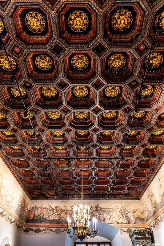 Coffered ceiling, Wawel Royal Castle, former residence and seat of government of the kings of Poland, founded around 1000, Krakow, Poland