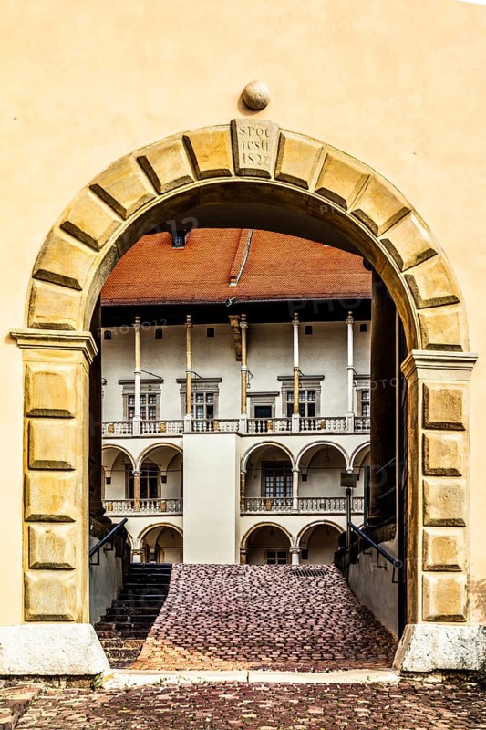Entrance portal to the courtyard, Wawel Royal Castle, former residence and seat of government of the kings of Poland, founded around 1000, Krakow, Poland