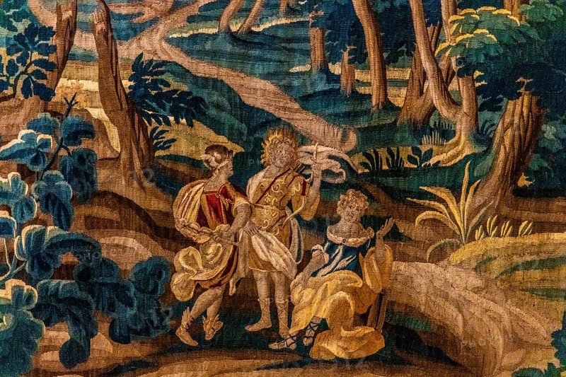 Tapestry, detail, Wawel Royal Castle, former residence and seat of government of the kings of Poland, founded around 1000, Krakow, Poland