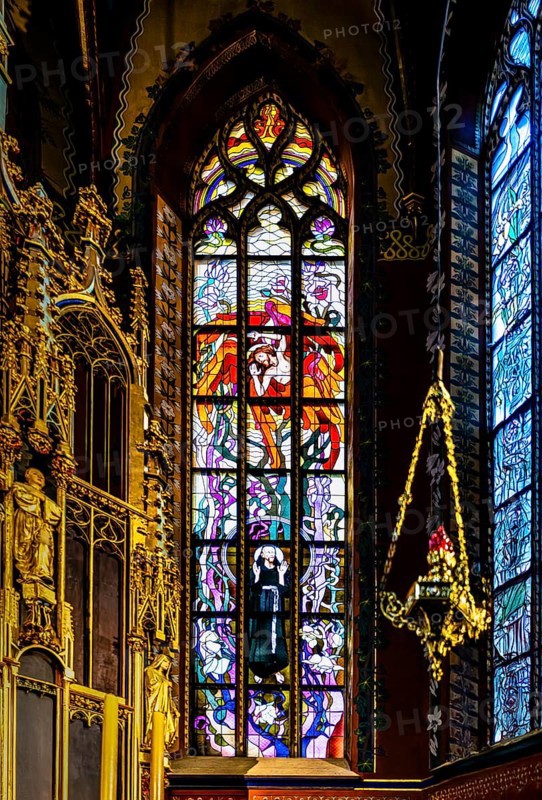 Art Nouveau window by Stanislaw Wyspiansk, Franciscan church, 1249, Krakow, Poland