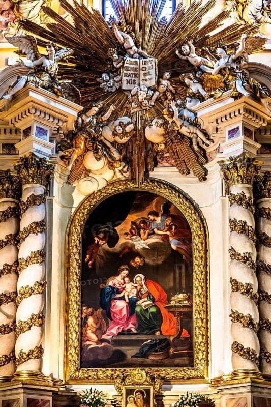 High altar by Jerzy Siemiginowski-Eleuter, court painter of King John III Sobieski, St. Anna church in baroque style, 1381, Krakow, Poland