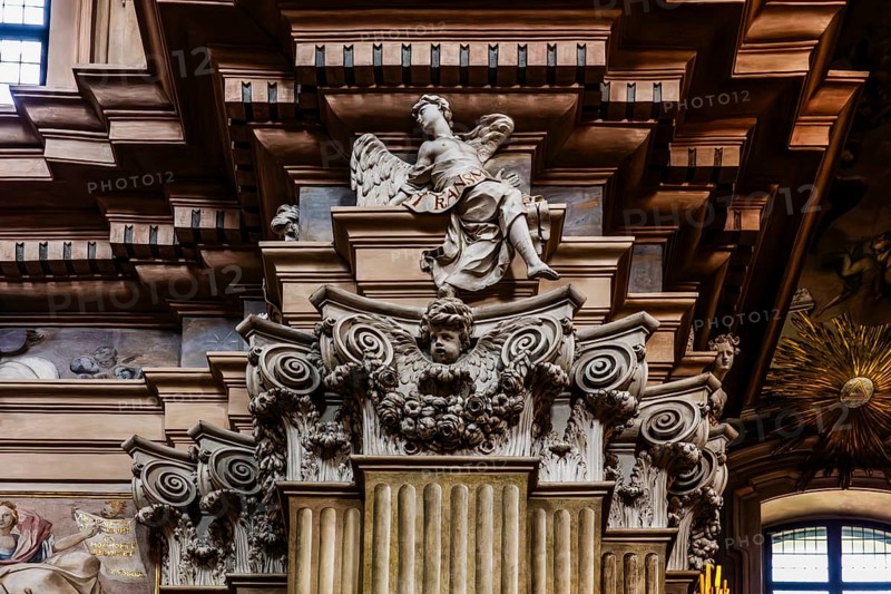 Stucco decoration by Baldassare Fontana, St. Anna church in baroque style, 1381, Krakow, Poland