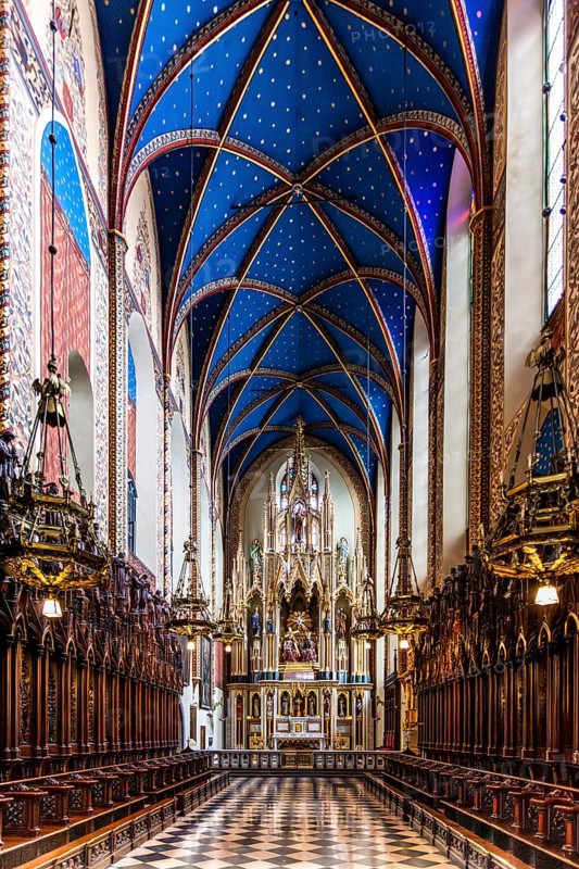 Main nave with choir stalls, Dominican Basilica, 1222, Krakow, Poland