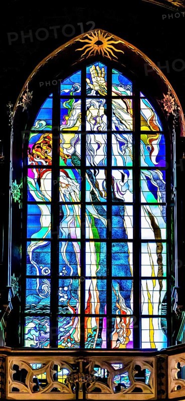 Stained glass window God the Father — Become of Wyspianski, Franciscan Church, 1249, Krakow, Poland