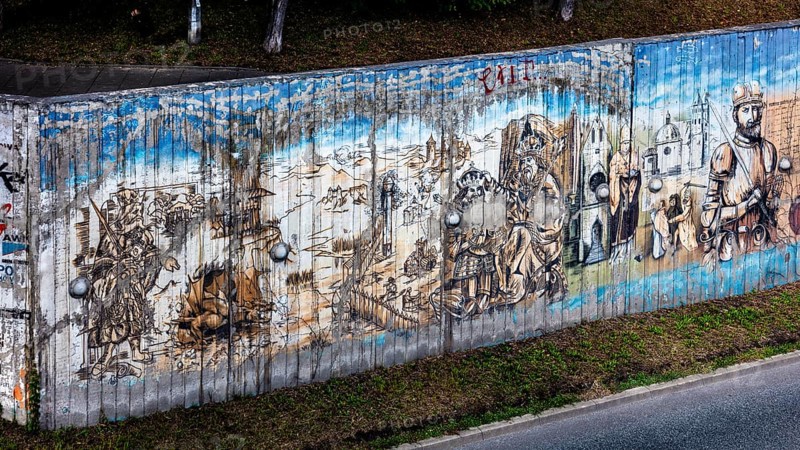 Wall painting on the history of Poland, Krakow, Poland