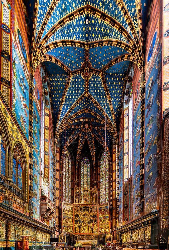 Choir room with high altar, St. Mary's Church, 14th century, Krakow, Poland