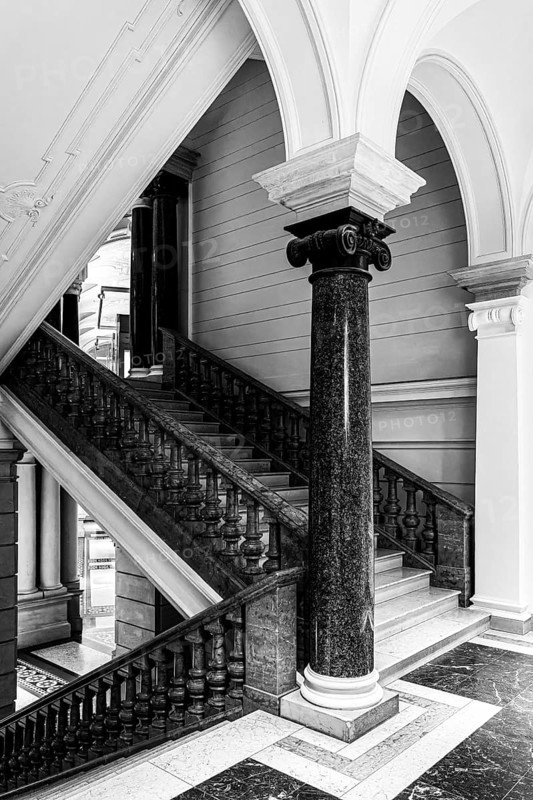 Black and white photography, interior design at the Museum of Communication on Leipziger Straße in Berlin Mitte, Classicism, Berlin, Germany