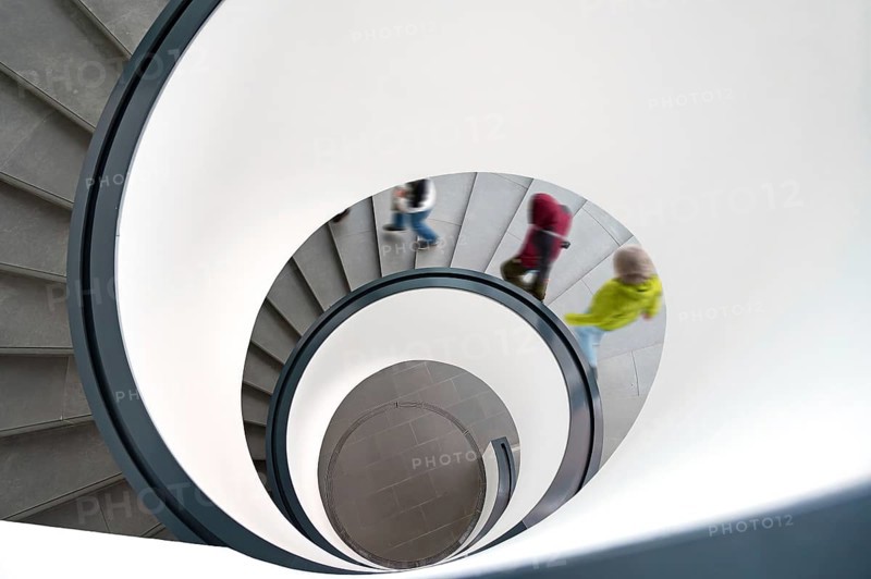 People walking downhill on a spiral staircase, Nuremberg, Middle Franconia, Bavaria, Germany