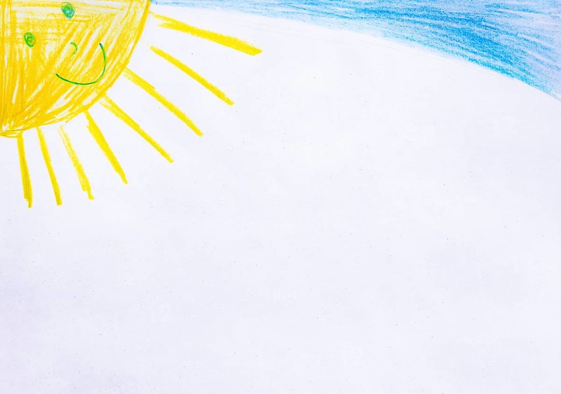 Naive illustration, children's drawing, sun with blue sky, free text, Austria