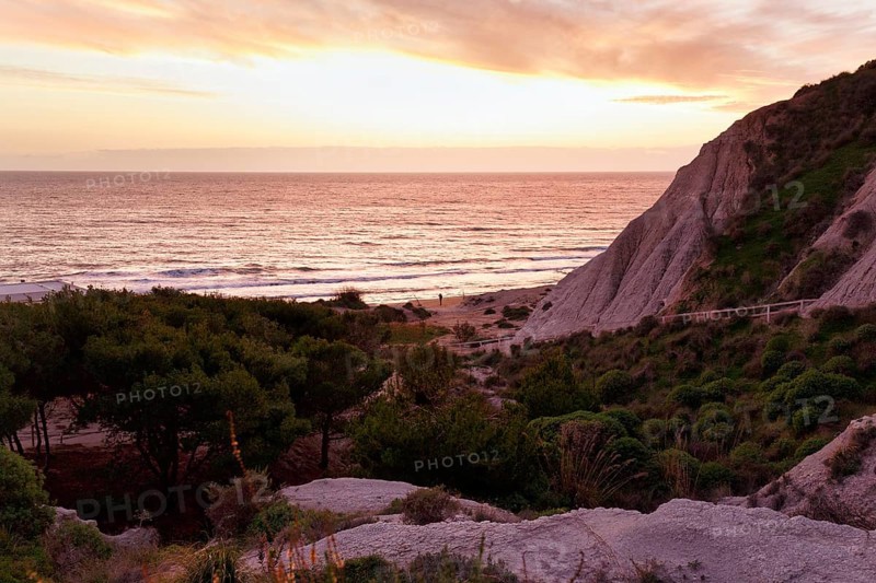 Scala dei Turchi chalk cliffs, coastline at sunset, Realmonte, Agrigento, Sicily, south coast, Mediterranean Sea, Italy