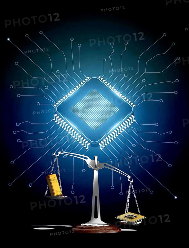 Symbolic photo, microchip better than gold, supply bottleneck, chip mass buying, computer industry, Taiwan problem, financial market, stock exchange, charts, prices, rising, falling, dealer, broker, investment banker, central bank, ECB, international markets, resistance to USA and mafia methods of Donald Trump, elections, EU elections, population, multilateral negotiation, economic areas, capitalism, communism, treaties, agreements, nation states, agreement, international law, opponents, protectionism, espionage, customs agreement, taxation, European Parliament, Brussels, American tariff policy, Donald Trump