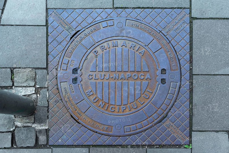 Manhole cover of the city of Cluj-Napoca, Transylvania, Romania