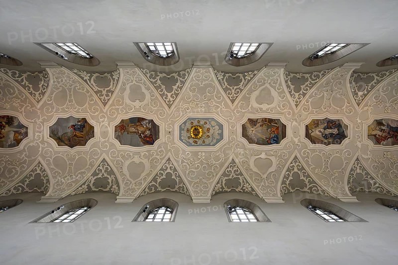 Baroque stitched vaulting in the central nave of Radolfzeller Münster, Radolfzell am Lake Constance, district of Konstanz, Baden-Württemberg, Germany