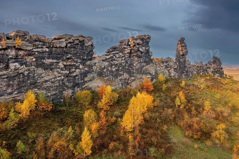 Teufelsmauer, Devil's Wall, eroded sandstone rock formation Mittelsteine near Weddersleben in the Harz Mountains, Saxony-Anhalt, Germany