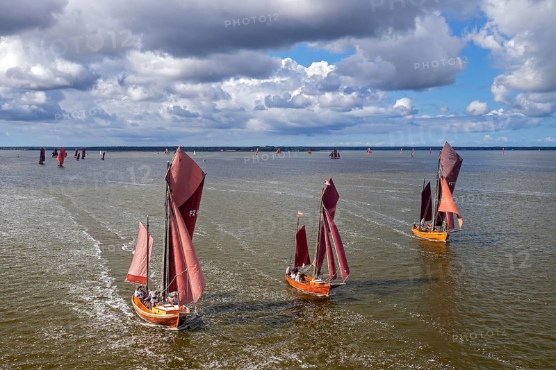 Zeesenboots, Zeesboots, Zeeskähne, traditional wooden wide-hulled sailing boats, Haffboot in Fischland-Darß-Zingst, Mecklenburg-Vorpommern, Germany