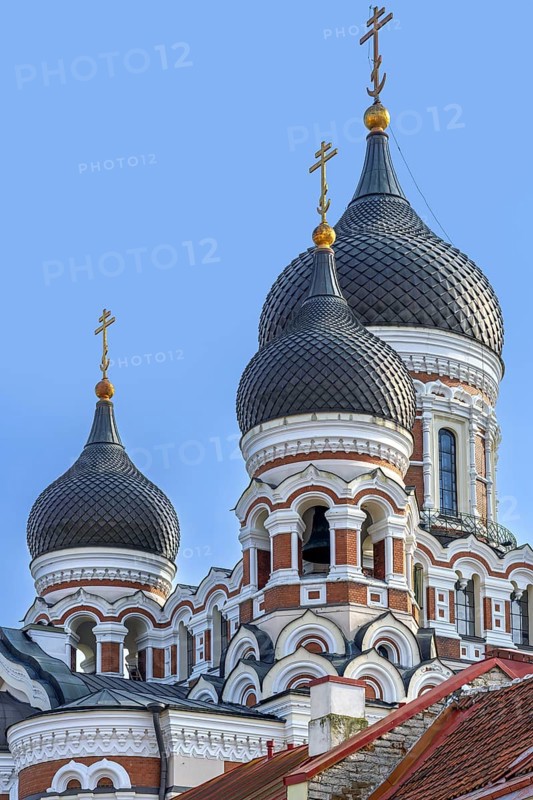Onion domes of the Russian Orthodox Alexander Nevsky Cathedral, Eastern Orthodox Church in the capital city Tallinn, Harju County, Estonia