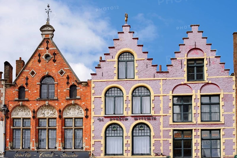 Guild houses on the Grote Markt square, Bruges, West Flanders, Flanders, Belgium