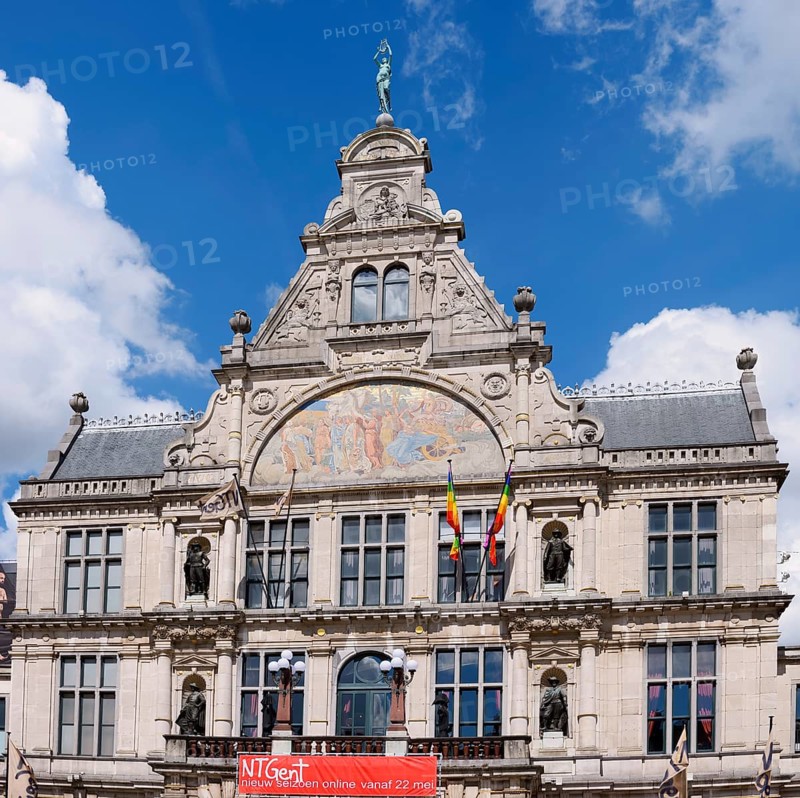 Royal Dutch Theatre, façade with wall painting, Ghent, East Flanders, Flanders, Belgium