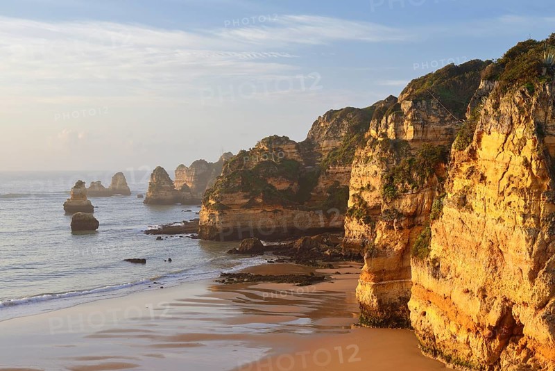Rocky coast and beach, Praia Dona Ana, Lagos, Algarve, Portugal