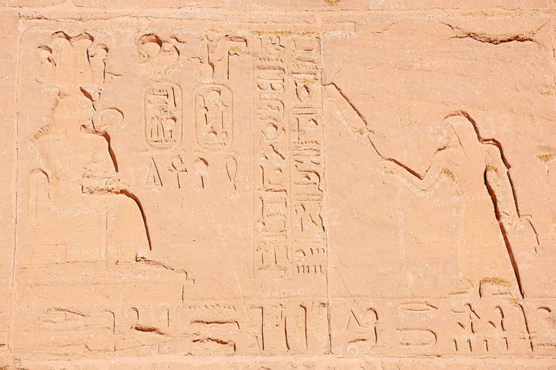 Relief at Hathor Temple or Temple of Nefertari, Abu Simbel Temple, UNESCO World Heritage Site, Nubia, Egypt