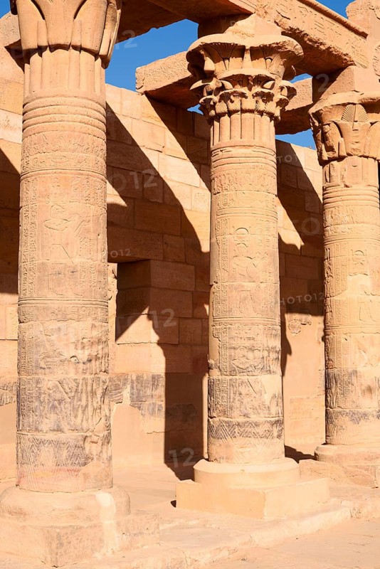 Colonnade or colonnade, Philae Temple, UNESCO World Heritage Site, Agilkia Island, Aswan, Nubia, Egypt