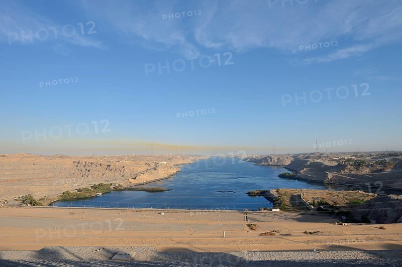 Nile and desert landscape at Aswan High Dam, Aswan, Egypt