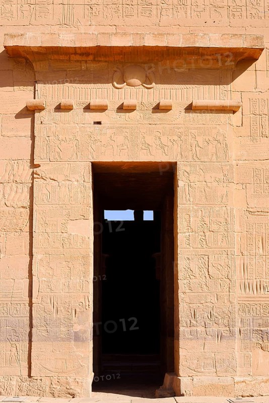 Entrance and relief, Philae Temple, UNESCO World Heritage Site, Agilkia Island, Aswan, Nubia, Egypt
