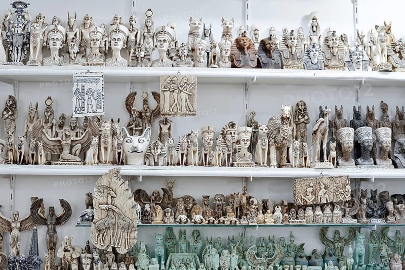 Alabaster sculptures and figurines in a shop, Luxor, Egypt