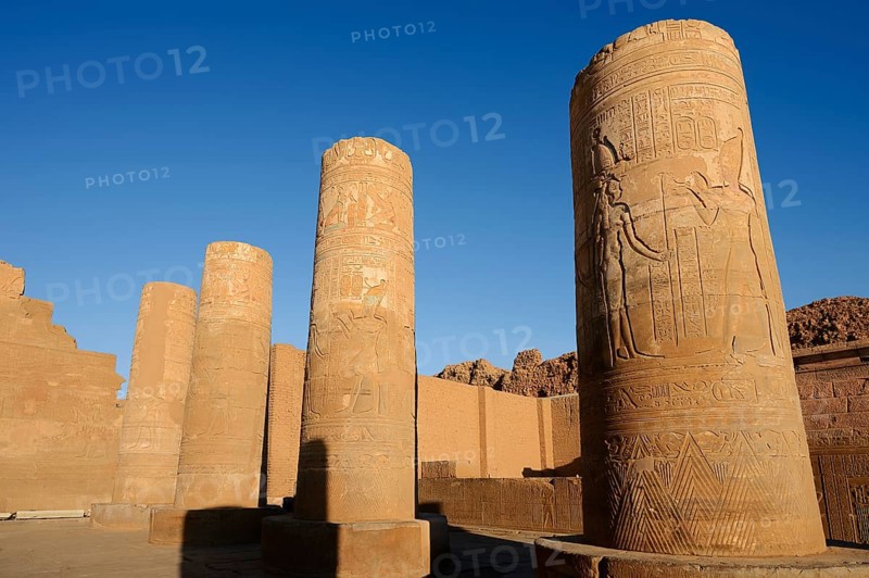 Columns with reliefs, double temple of Kom Ombo, Kom Ombo, Egypt